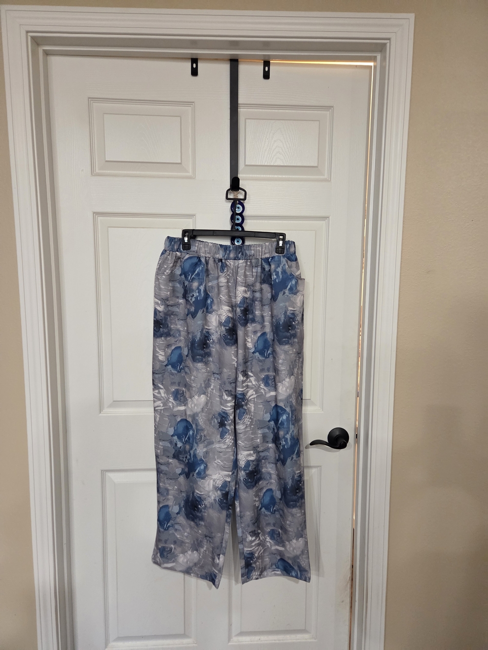 Wide Leg Floral Print Pants in Blue and Gray